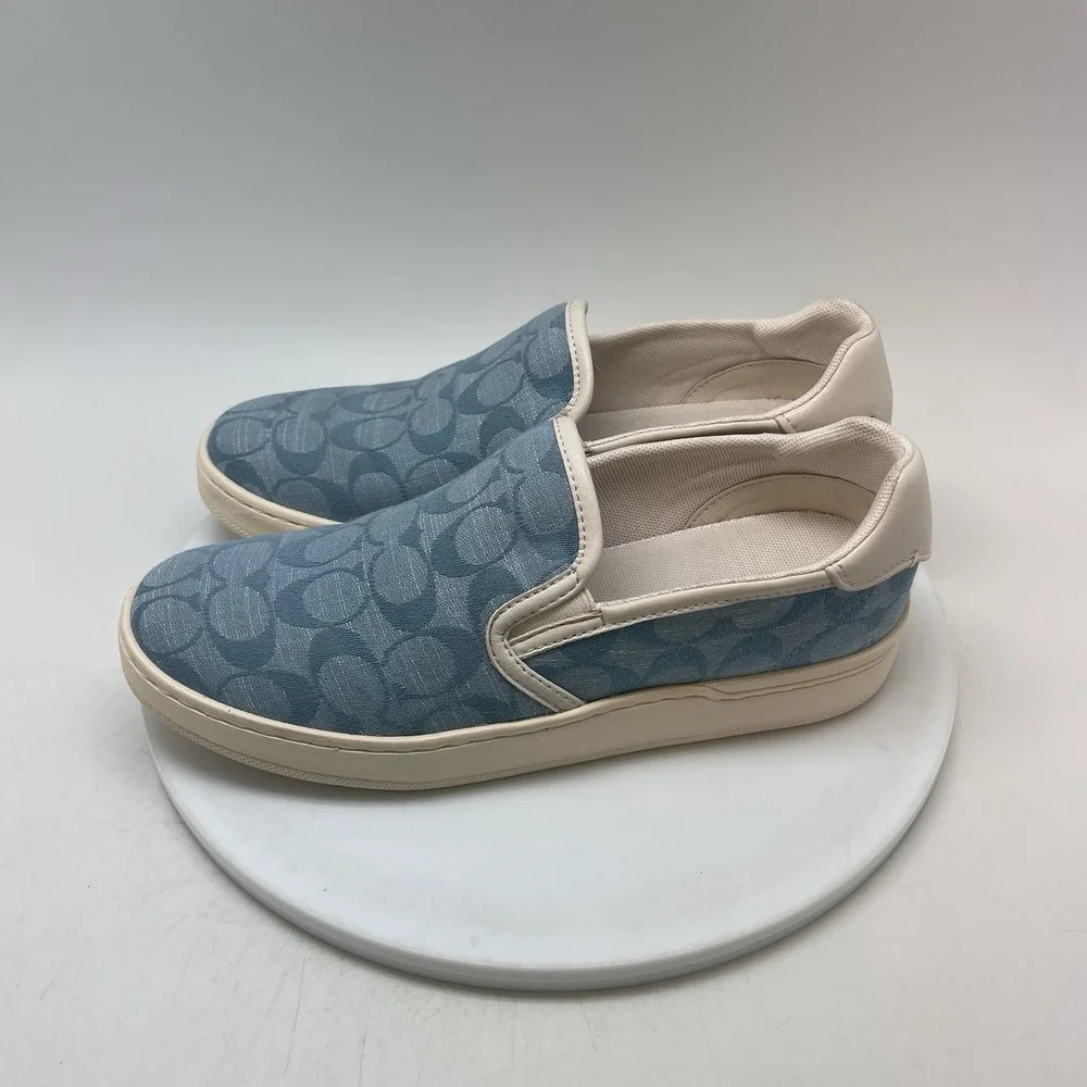 Coach Sneakers Womens 7.5 B CA448 Signature Canvas Slip-On Blue White Shoes